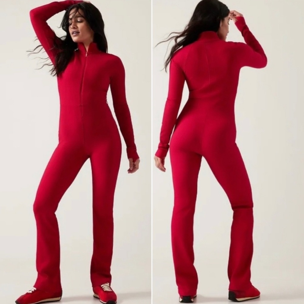 NWT Athleta x Alicia Keys Goddess Red Ribbed Mock Neck Half Zip Bodysuit Small - Picture 2 of 8